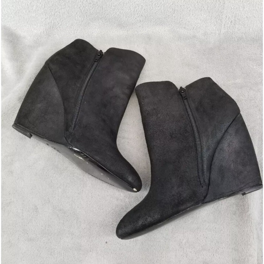Charles David Bootie 8.5 Black Suede Fringe‎ Cowgirl Western Rocker Grunge Wedge - Picture 7 of 14